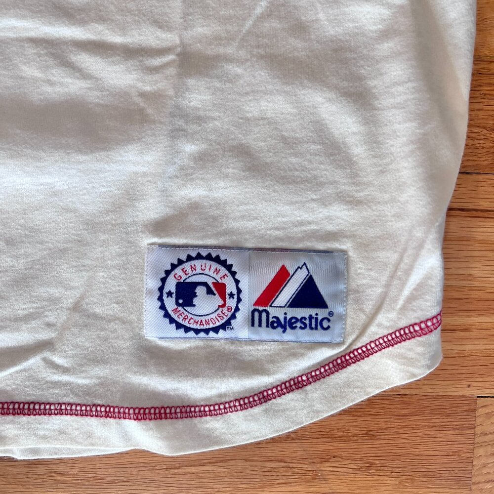 Chicago Cubs Majestic Men's Vintage 3/4 Sleeve Baseball Top 100% Cotton Sz Large - Picture 3 of 7